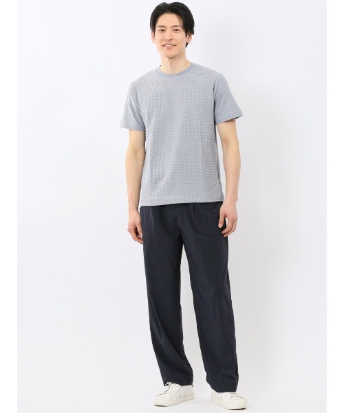 TAKA-Q(タカキュー)の「【綿混】タカキュー チェック ジャガード クルーネック 半袖 Tシャツ(Tシャツ/カットソー・メンズ・ホワイト/サックスブルー・MEDIUM/X-LARGE/LARGE)」の18枚目の写真