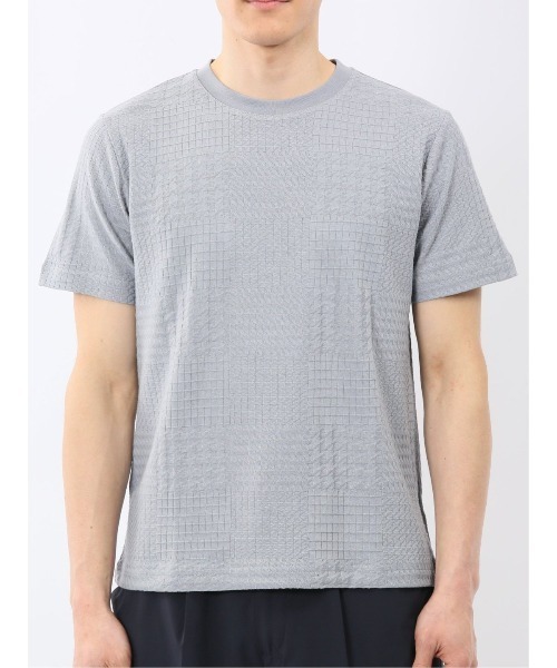 TAKA-Q(タカキュー)の「【綿混】タカキュー チェック ジャガード クルーネック 半袖 Tシャツ(Tシャツ/カットソー・メンズ・ホワイト/サックスブルー・MEDIUM/X-LARGE/LARGE)」の17枚目の写真