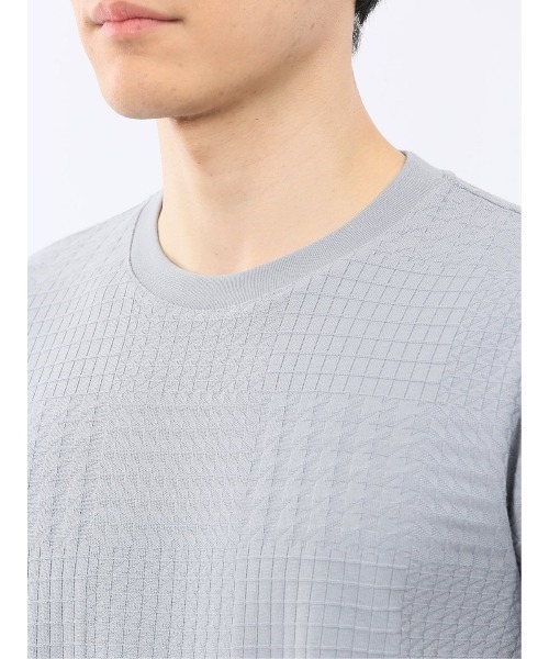 TAKA-Q(タカキュー)の「【綿混】タカキュー チェック ジャガード クルーネック 半袖 Tシャツ(Tシャツ/カットソー・メンズ・ホワイト/サックスブルー・MEDIUM/X-LARGE/LARGE)」の14枚目の写真