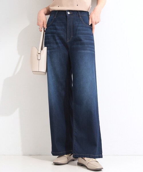 SHOO・LA・RUE(シューラルー)の「【ひんやり/S-LL】夏でも快適 ライトオンスデニムワイドパンツ(その他パンツ・レディース・サックスブルー/ブラック/ネイビー/ブルー・04/03/02/01)」の2枚目の写真