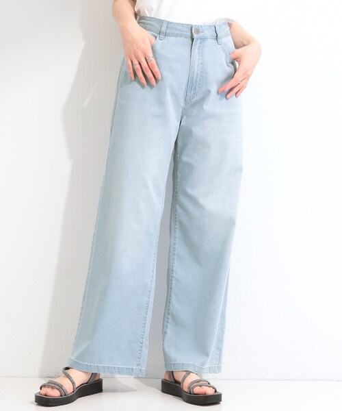 SHOO・LA・RUE(シューラルー)の「【ひんやり/S-LL】夏でも快適 ライトオンスデニムワイドパンツ(その他パンツ・レディース・サックスブルー/ブラック/ネイビー/ブルー・04/03/02/01)」の3枚目の写真
