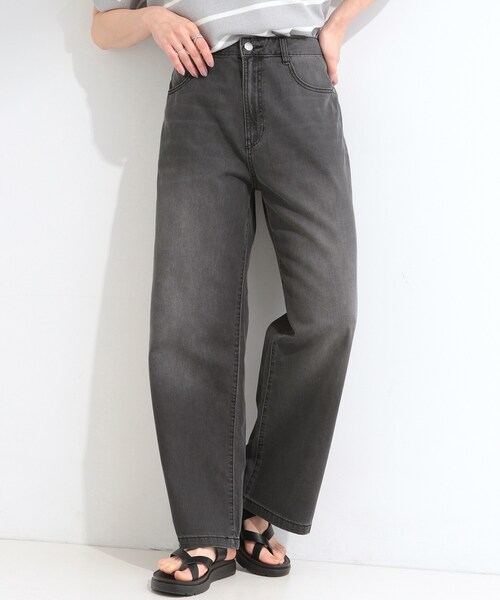 SHOO・LA・RUE(シューラルー)の「【ひんやり/S-LL】夏でも快適 ライトオンスデニムワイドパンツ(その他パンツ・レディース・サックスブルー/ブラック/ネイビー/ブルー・04/03/02/01)」の1枚目の写真