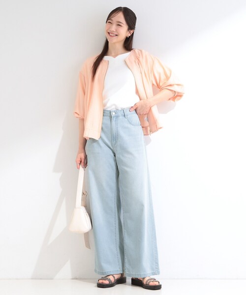 SHOO・LA・RUE(シューラルー)の「【ひんやり/S-LL】夏でも快適 ライトオンスデニムワイドパンツ(その他パンツ・レディース・サックスブルー/ブラック/ネイビー/ブルー・04/03/02/01)」の5枚目の写真