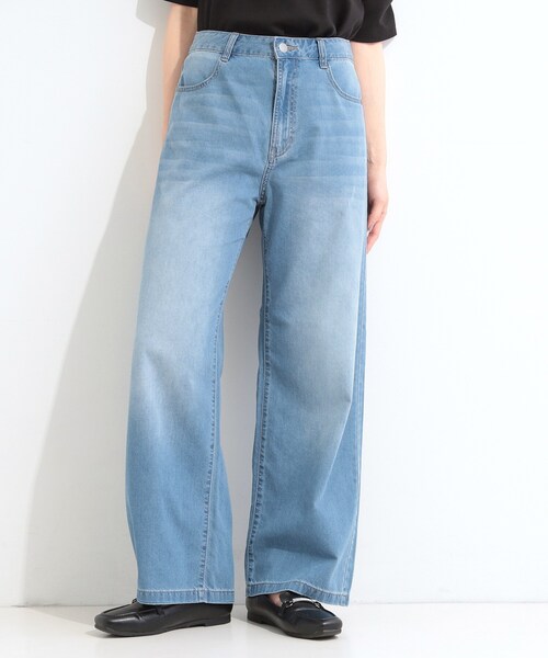 SHOO・LA・RUE(シューラルー)の「【ひんやり/S-LL】夏でも快適 ライトオンスデニムワイドパンツ(その他パンツ・レディース・サックスブルー/ブラック/ネイビー/ブルー・04/03/02/01)」の7枚目の写真