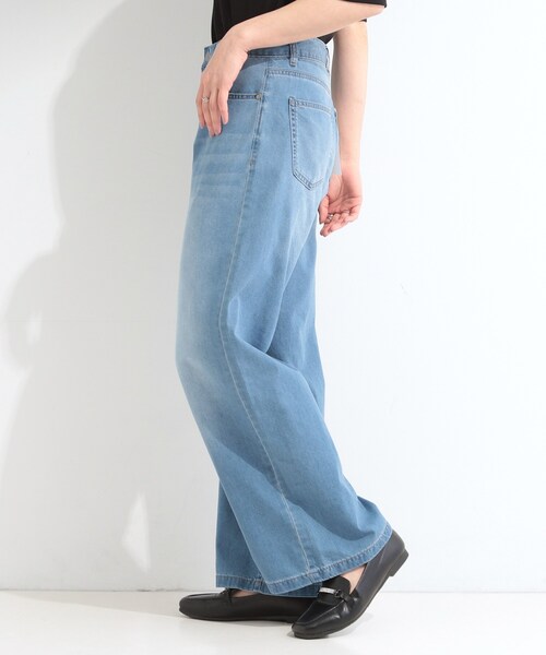 SHOO・LA・RUE(シューラルー)の「【ひんやり/S-LL】夏でも快適 ライトオンスデニムワイドパンツ(その他パンツ・レディース・サックスブルー/ブラック/ネイビー/ブルー・04/03/02/01)」の8枚目の写真
