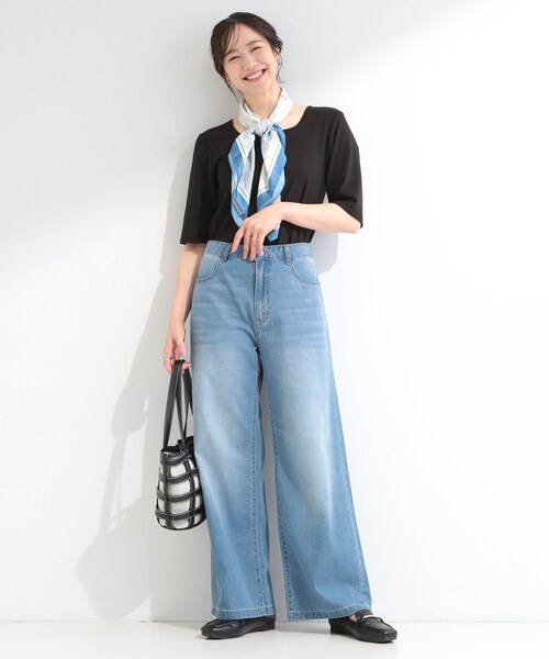 SHOO・LA・RUE(シューラルー)の「【ひんやり/S-LL】夏でも快適 ライトオンスデニムワイドパンツ(その他パンツ・レディース・サックスブルー/ブラック/ネイビー/ブルー・04/03/02/01)」の9枚目の写真
