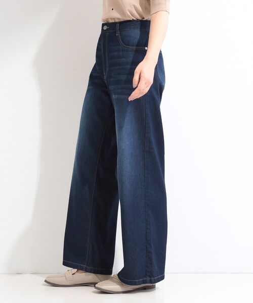 SHOO・LA・RUE(シューラルー)の「【ひんやり/S-LL】夏でも快適 ライトオンスデニムワイドパンツ(その他パンツ・レディース・サックスブルー/ブラック/ネイビー/ブルー・04/03/02/01)」の12枚目の写真