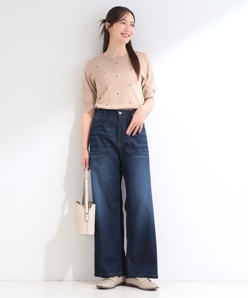 SHOO・LA・RUE(シューラルー)の「【ひんやり/S-LL】夏でも快適 ライトオンスデニムワイドパンツ(その他パンツ・レディース・サックスブルー/ブラック/ネイビー/ブルー・04/03/02/01)」の13枚目の写真