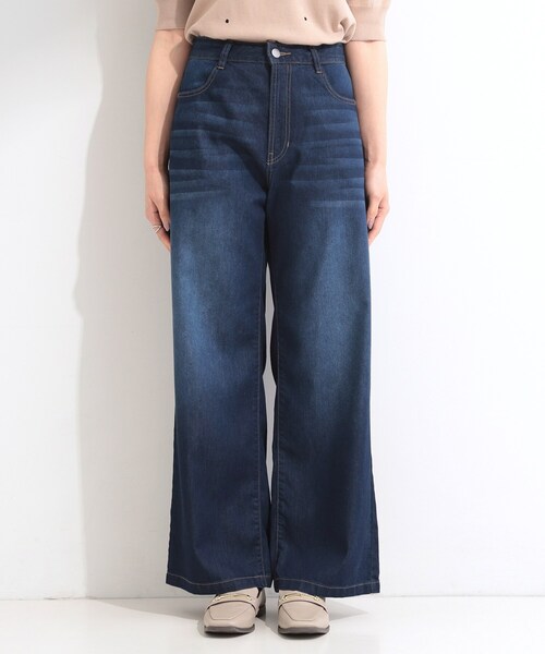 SHOO・LA・RUE(シューラルー)の「【ひんやり/S-LL】夏でも快適 ライトオンスデニムワイドパンツ(その他パンツ・レディース・サックスブルー/ブラック/ネイビー/ブルー・04/03/02/01)」の15枚目の写真