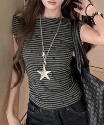 【26年春夏新作】ボーダー柄 スターアクセント 半袖Tシャツ