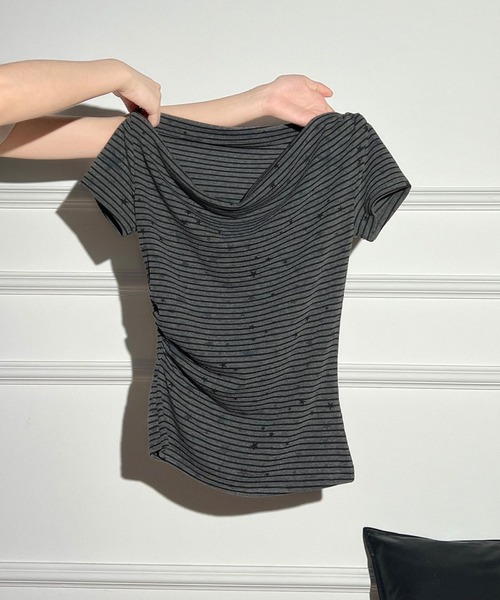 lilful(リルフル)の「【26年春夏新作】ボーダー柄 スターアクセント 半袖Tシャツ(Tシャツ/カットソー・レディース・ダークグレー/グレー・F)」の8枚目の写真