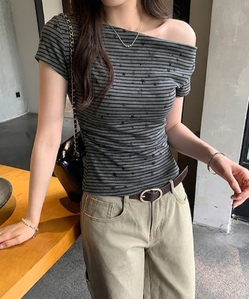 lilful(リルフル)の「【26年春夏新作】ボーダー柄 スターアクセント 半袖Tシャツ(Tシャツ/カットソー・レディース・ダークグレー/グレー・F)」の11枚目の写真