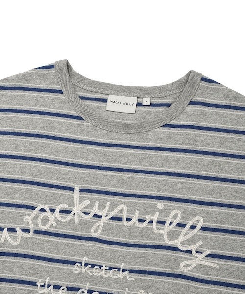 Wacky WiLLy（ワッキーウィリー）の「WOMEN'S STRIPED PRINT SHORT SLEEVE T-SHIRT（Tシャツ/カットソー・レディース・グレー/クリーム・FREE）」の5枚目の写真