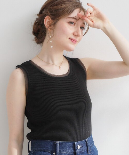 couture brooch(クチュールブローチ)の「チュール付きタンクトップ(タンクトップ・レディース・オフホワイト/ブラック/ベージュ/ピンク・38)」の3枚目の写真