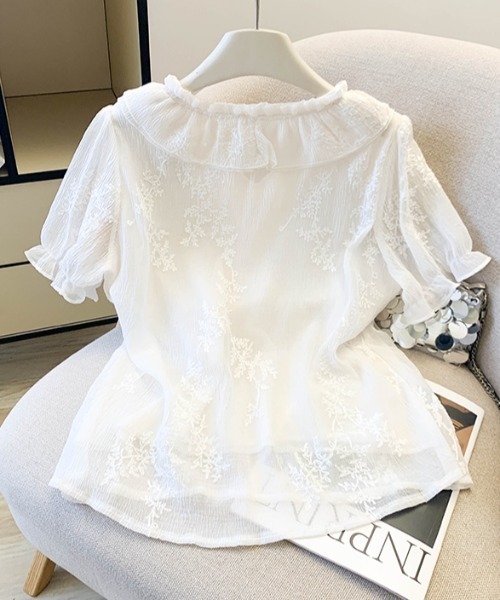 LUCPY(ラクピー)の「フリルリボンシアーレースブラウス(シャツ/ブラウス・レディース・ホワイト・X-LARGE/LARGE/MEDIUM/SMALL)」の4枚目の写真