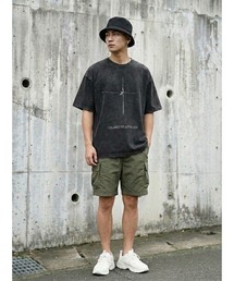 hugi（ハギ）の「ピグメント加工Tシャツ オーバーサイズ ヴィンテージライク 十字架 プリント 半袖 ユニセックス 韓国（Tシャツ/カットソー）」