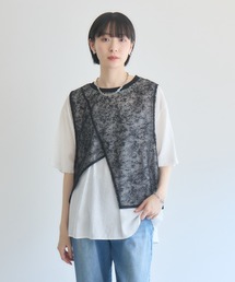 異素材アシメレイヤードデザインTシャツ