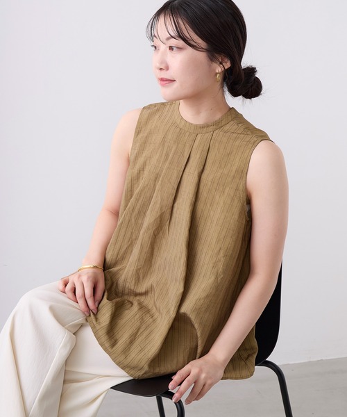 normment(ノーメント)の「【normment】ストライプステッチバックリボンブラウス-STRIPE STITCH BACK RIBBON BL(シャツ/ブラウス・レディース・ベージュ/ブラック・FREE)」の1枚目の写真