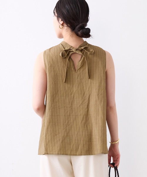 normment(ノーメント)の「【normment】ストライプステッチバックリボンブラウス-STRIPE STITCH BACK RIBBON BL(シャツ/ブラウス・レディース・ベージュ/ブラック・FREE)」の9枚目の写真