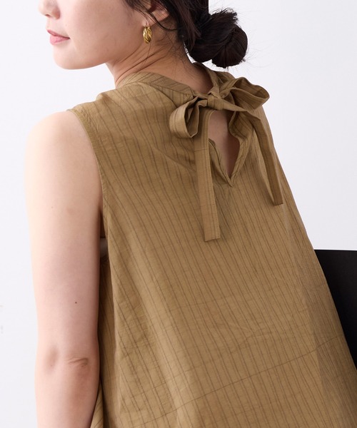 normment(ノーメント)の「【normment】ストライプステッチバックリボンブラウス-STRIPE STITCH BACK RIBBON BL(シャツ/ブラウス・レディース・ベージュ/ブラック・FREE)」の11枚目の写真