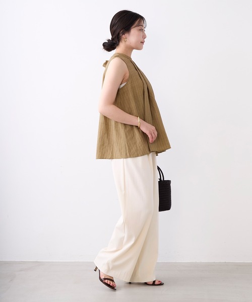 normment(ノーメント)の「【normment】ストライプステッチバックリボンブラウス-STRIPE STITCH BACK RIBBON BL(シャツ/ブラウス・レディース・ベージュ/ブラック・FREE)」の4枚目の写真