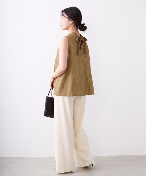 normment(ノーメント)の「【normment】ストライプステッチバックリボンブラウス-STRIPE STITCH BACK RIBBON BL(シャツ/ブラウス・レディース・ベージュ/ブラック・FREE)」の5枚目の写真