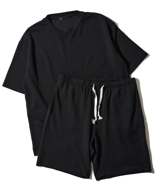 ADPOSION(アドポーション)の「【上下2点セット】冷感ポンチ 半袖Tシャツ&ハーフパンツ ルームウェア(ルームウェア/パジャマ・メンズ・ブラック×グレー/グリーン/ホワイト×ブラック/ブラック/グレー/チャコールグレー・MEDIUM/LARGE/X-LARGE)」の3枚目の写真