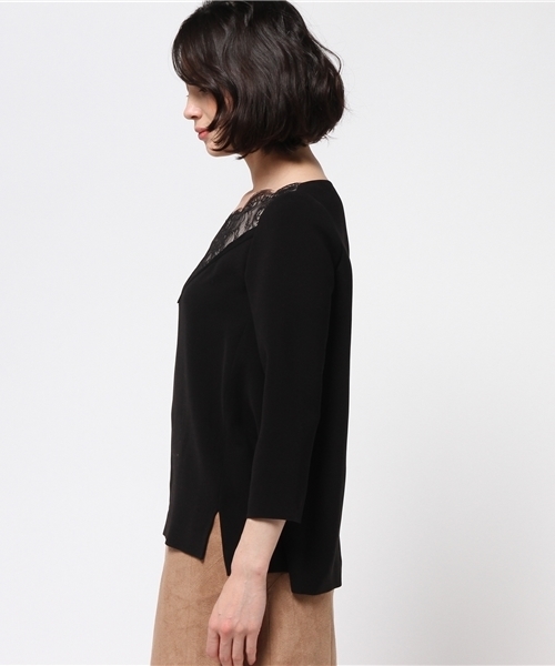 FIGARO Paris（フィガロパリ）の「◇Vネック レース付きブラウス（シャツ/ブラウス・レディース・ブラック/アイボリー・38/36）」の4枚目の写真