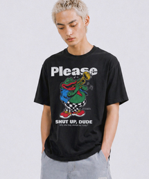QT8 GARMENTS（キューティーエイトガーメント）の「LB Shut Up Frog Washed Tee (Black)（Tシャツ/カットソー）」