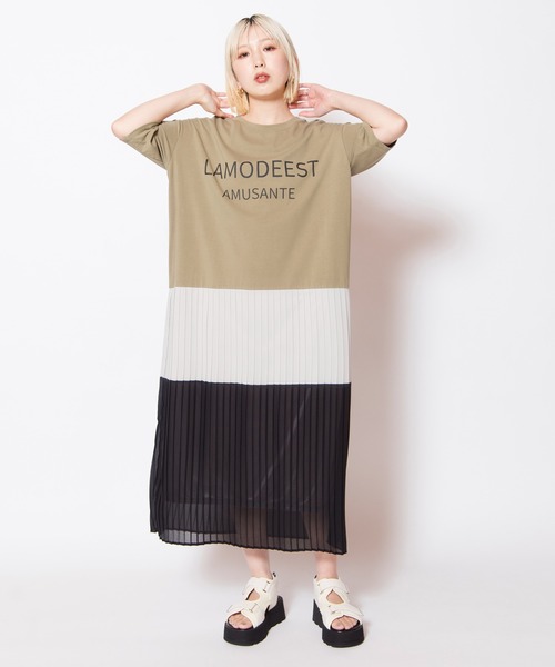 OSMOSIS（オズモーシス）の「ロゴプリントプリーツ切替ワンピース（ワンピース・レディース・カーキ/ブラック/アイボリー・ONE SIZE）」の22枚目の写真