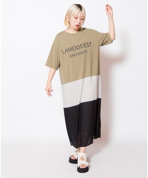 OSMOSIS（オズモーシス）の「ロゴプリントプリーツ切替ワンピース（ワンピース・レディース・カーキ/ブラック/アイボリー・ONE SIZE）」の21枚目の写真