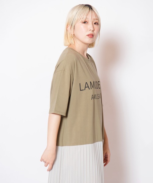 OSMOSIS（オズモーシス）の「ロゴプリントプリーツ切替ワンピース（ワンピース・レディース・カーキ/ブラック/アイボリー・ONE SIZE）」の17枚目の写真