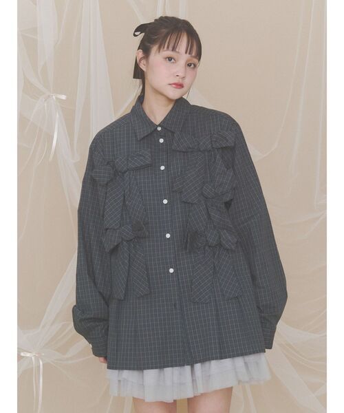 merry jenny(メリージェニー)の「bon bon ribbon shirt(シャツ/ブラウス・レディース・その他1/グリーン/オフホワイト/ブラック・FREE)」の6枚目の写真