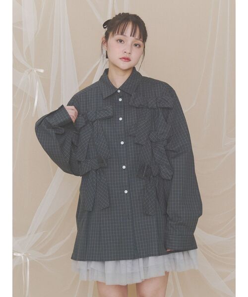 merry jenny(メリージェニー)の「bon bon ribbon shirt(シャツ/ブラウス・レディース・その他1/グリーン/オフホワイト/ブラック・FREE)」の7枚目の写真