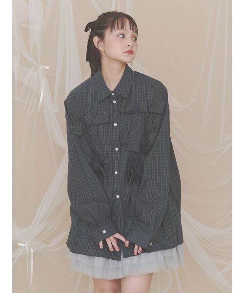 merry jenny(メリージェニー)の「bon bon ribbon shirt(シャツ/ブラウス・レディース・その他1/グリーン/オフホワイト/ブラック・FREE)」の8枚目の写真