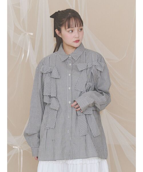 merry jenny(メリージェニー)の「bon bon ribbon shirt(シャツ/ブラウス・レディース・その他1/グリーン/オフホワイト/ブラック・FREE)」の12枚目の写真