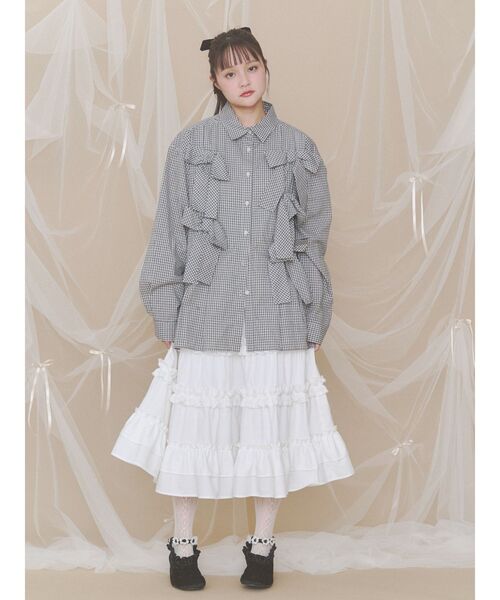 merry jenny(メリージェニー)の「bon bon ribbon shirt(シャツ/ブラウス・レディース・その他1/グリーン/オフホワイト/ブラック・FREE)」の14枚目の写真