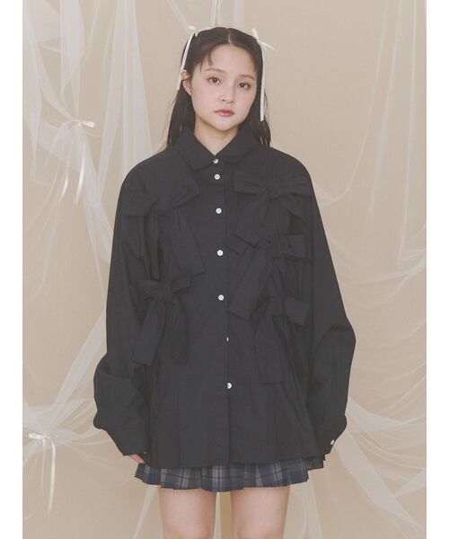merry jenny(メリージェニー)の「bon bon ribbon shirt(シャツ/ブラウス・レディース・その他1/グリーン/オフホワイト/ブラック・FREE)」の15枚目の写真