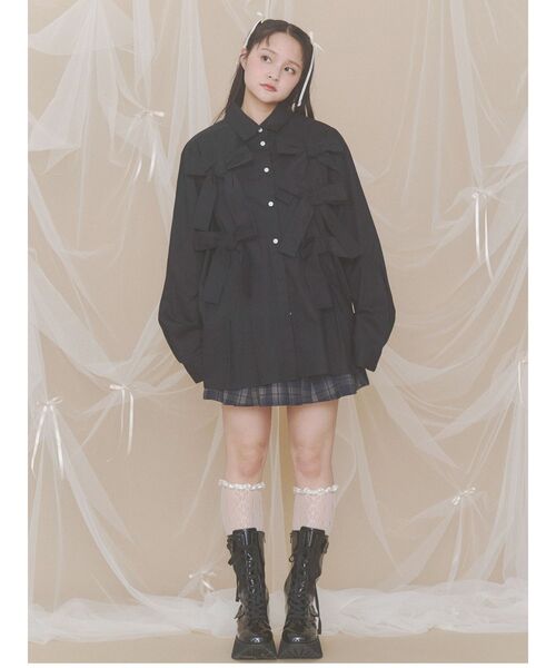 merry jenny(メリージェニー)の「bon bon ribbon shirt(シャツ/ブラウス・レディース・その他1/グリーン/オフホワイト/ブラック・FREE)」の17枚目の写真
