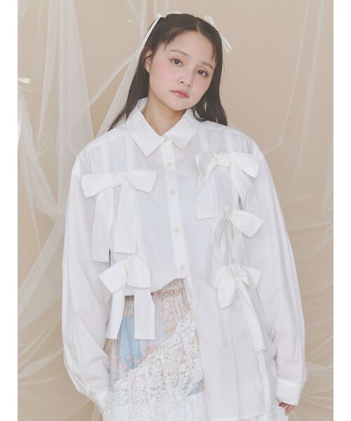 merry jenny(メリージェニー)の「bon bon ribbon shirt(シャツ/ブラウス・レディース・その他1/グリーン/オフホワイト/ブラック・FREE)」の19枚目の写真