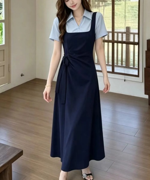 LUCPY(ラクピー)の「シャツドッキングキャミワンピース(ワンピース・レディース・ネイビー・XX-LARGE/X-LARGE/LARGE/MEDIUM)」の1枚目の写真