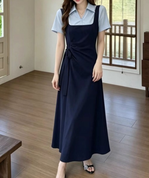 LUCPY(ラクピー)の「シャツドッキングキャミワンピース(ワンピース・レディース・ネイビー・XX-LARGE/X-LARGE/LARGE/MEDIUM)」の2枚目の写真