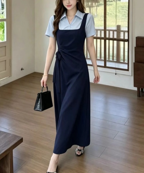 LUCPY(ラクピー)の「シャツドッキングキャミワンピース(ワンピース・レディース・ネイビー・XX-LARGE/X-LARGE/LARGE/MEDIUM)」の3枚目の写真