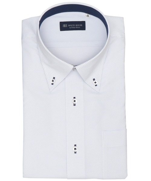 TOKYO SHIRTS(トウキョウシャツ)の「【吸水速乾】【COFREX】形態安定ノンアイロン ボタンダウン 半袖ビジネスワイシャツ(ビジネスシャツ・メンズ・ブルー・首回り42cm/首回り43cm/首回り37cm/首回り39cm/首回り41cm)」の1枚目の写真