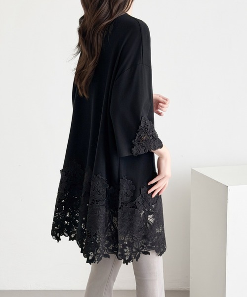 ABITOKYO（アビトーキョー）の「裾レース切替チュニック丈Tシャツ（Tシャツ/カットソー・レディース・ホワイト/ブラック・FREE）」の5枚目の写真