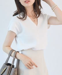 【新色追加】さらっと上品見え。接触冷感Vネックサマーニット / フレンチスリーブ