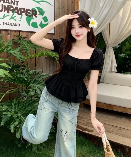 FUNdaysion(ファンデイション)の「2wayリボンデザインブラウス(Tシャツ/カットソー・レディース・ホワイト/ブラック・M)」の5枚目の写真