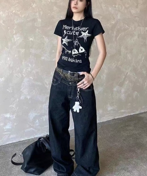 Achic(アシック)の「アメカジ星柄半袖(Tシャツ/カットソー・レディース・ブラック/ホワイト・M)」の6枚目の写真