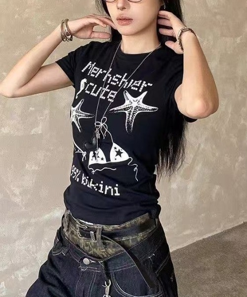 Achic(アシック)の「アメカジ星柄半袖(Tシャツ/カットソー・レディース・ブラック/ホワイト・M)」の7枚目の写真