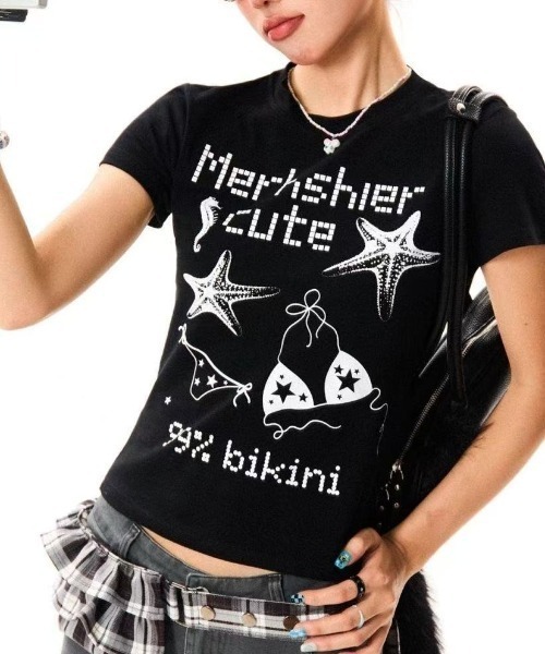 Achic(アシック)の「アメカジ星柄半袖(Tシャツ/カットソー・レディース・ブラック/ホワイト・M)」の8枚目の写真